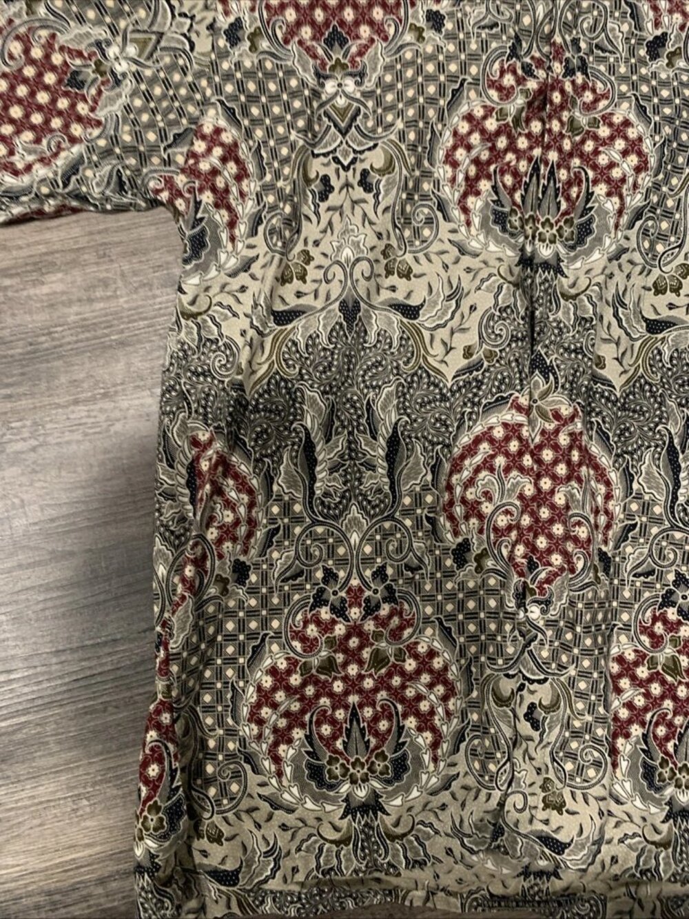 Vtg Singapore Exclusive Collection Batik Shirt Men's (XL) Green Red Floral Boho - Picture 2 of 11